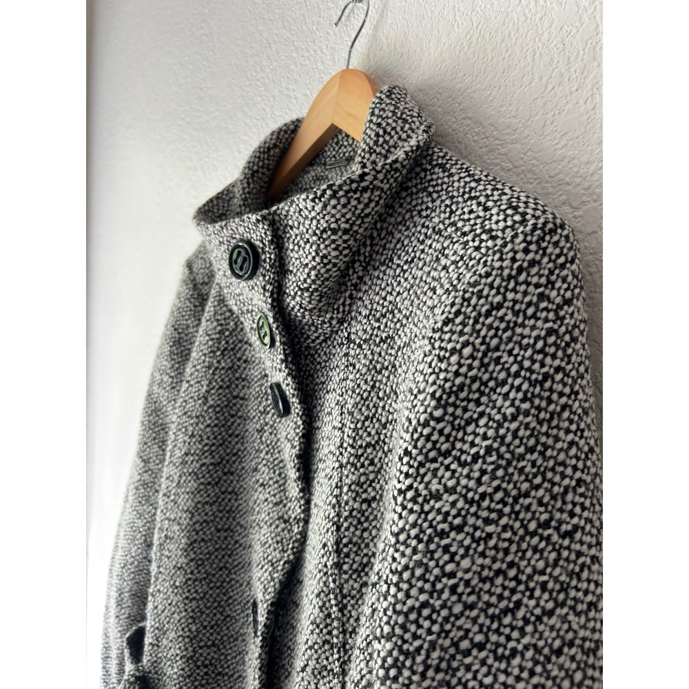 Worthington Womens 1X Black White Boucle Funnel Neck Belted Trench Coat Jacket - Picture 3 of 15